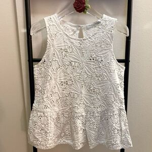 HALOGEN Crochet Peplum Sleeveless White XSmall